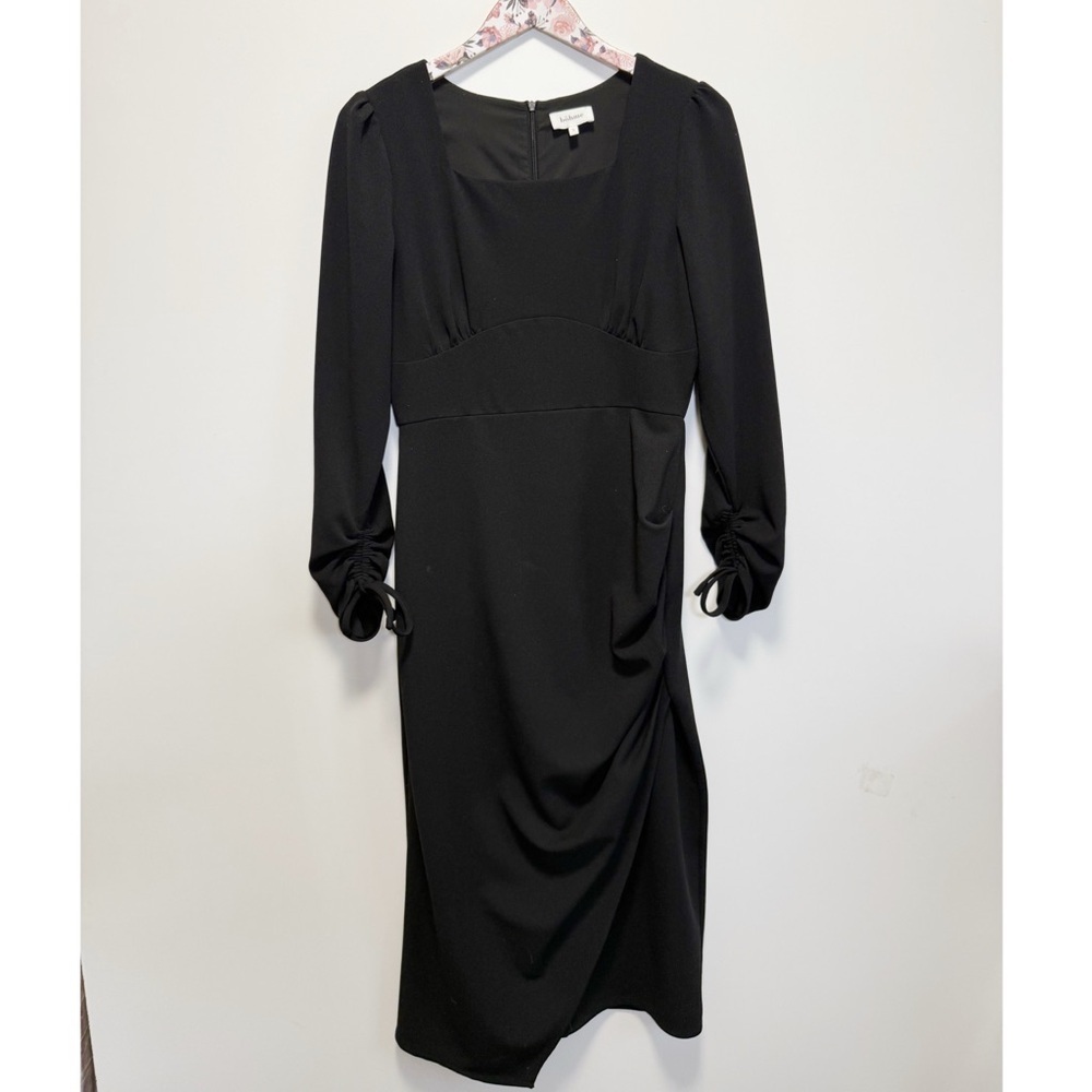 BOHME Black Square Neck Long Sleeve Sheath Midi Dress Women’s Small